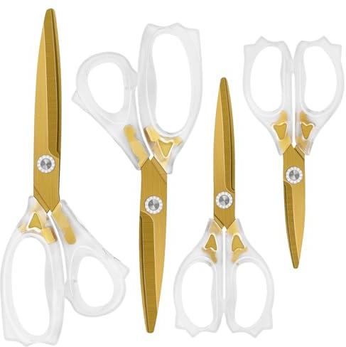 Uaugulft Acrylschere, ultrascharfe Titanbeschichtete Klingen, ergonomischer Griff, klar Goldschere für Bürotisch, modernes Design für Handwerk, Nähen, Büro & Zuhause, 4 Stück
