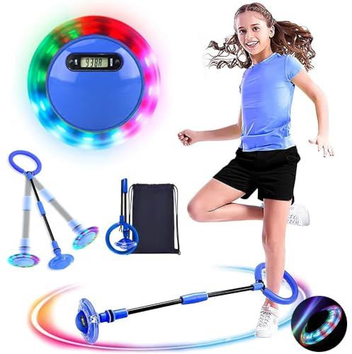 MEISHANG Swing Wheel mit Lichtrad,Swing Wheel mit Zähler,Springring Fußkreisel Kinder,Kinder Blinkender Springring,Faltbarer Blinkender Sprungball,Geschenke für Mädchen 3+ Jahre (blau/-1)
