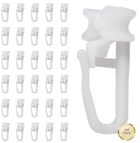 100 Stück X-Gleiter für Gardinenschienen für 6mm Gardinengleiter | mit Faltenlegehaken, Leises Gleiten, Kunststoff, für Standardmaß Gardinengleiter Laufschienen Schlaufengleiter, Einhängen