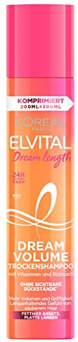 L'Oréal Paris Elvital Trockenshampoo für plattes Haar, 24h Duft, Ohne sichtbare Rückstände, Gegen fettende Ansätze, Mit Vitaminen und Rizinusöl, Dream Volume Dry Shampoo, 1 x 200 ml