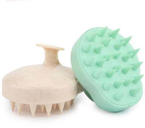 Hience 2er-Pack Shampoo Bürste zur Kopfhautmassage mit Weichen Silikonborsten, Peeling-Kopfschrubber zur Schuppenentfernung und für Haarwachstum, Nasses & Trockenes Haar, Mintgrün & Beige