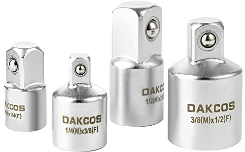 DAKCOS Adapter-Satz Adapter-Set Stecknuss-Adapter | 4-tlg. | 1/4 auf 3/8, 3/8 auf 1/4, 3/8 auf 1/2, 1/2 auf 3/8, mattierte Chromoberfläche | CR-V