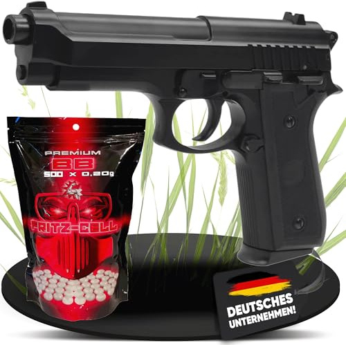 Set: Fritz-Cell Airsoft Pistole 1911 Federdruck Softair 0,5 Joule, inkl. 500 x 6 mm BB Soft-Air Kugeln schwere Ausführung (92 FS + 500 BB, schwarz)