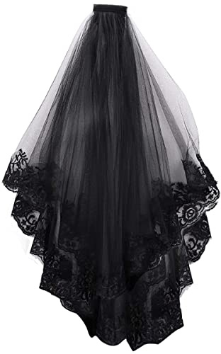 Taozoey Schleier Braut, Brautschleier Schwarz, Schwarz Schleier Spitze mit Kamm, Gothic Haarschmuck, für JGA Junggesellinnenabschied Hochzeit Zubehör Schleier
