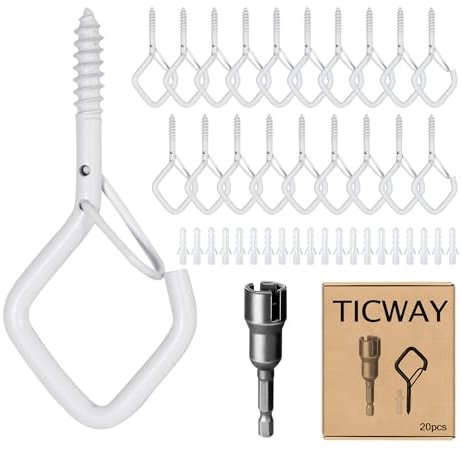 Ticway 20 Stück Edelstahl Schraubhaken, Haken Zum Schrauben mit Sicherung, Wandhaken, Deckenhaken, Schraubhaken Weiß Kann für Pflanzen, Blumentöpfe, dekorative Lichter und Tassen verwendet werden