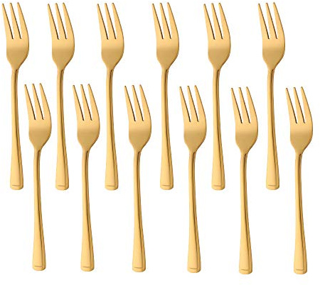 Buyer Star 12-tlg. Teegabel, Gold-Edelstahl-kuchengabeln Besteckset für Dessert-Kuchen-Salat-Gebäck-Vorspeise, spülmaschinenfest