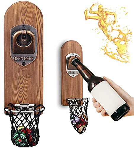Bieröffner Wand mit Kronkorken Sammler, Magnetischer Flaschenöffner Wand, Wandflaschenöffner mit Auffangbehälter, Bier Geschenke für Männer, Papa, Ehemann, Bar Zubehör für Hause, Freien (Stil 3)