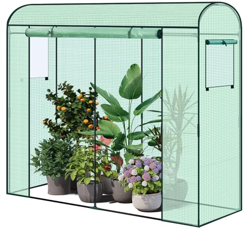 WOLTU Gewächshaus, Foliengewächshaus Winterfest für Aufzucht Tomaten Gemüse Blumen, Tomatenhaus mit Tür 2 Fenstern, aus Stahlrohr PE, 200 x 170 x 68 cm, Grün