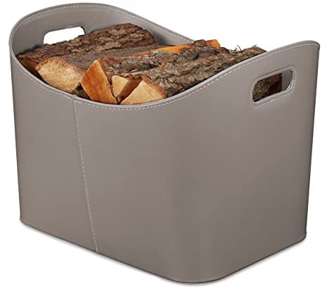 Relaxdays Holzkorb Kunstleder XL, ca. 58 L, HBT 36x53,5x41 cm, dunkelgrau | stabiler Feuerholzkorb mit Tragegriffen, Brenn- & Kaminholz, Allzweckkorb