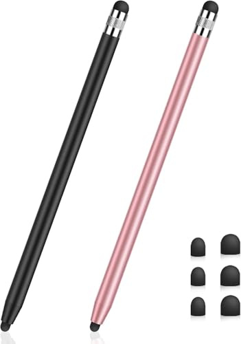 Tablet Stift MEKO 2 Pack Touchscreen Stift 2 in 1 Gummi Stylus Touch Pen für alle Handys/Tablets Switch, iPhone i-Pad Air/Pro/Mini, Samsung, Huawei, Xiaomi usw. Schwarz+Rose Gold