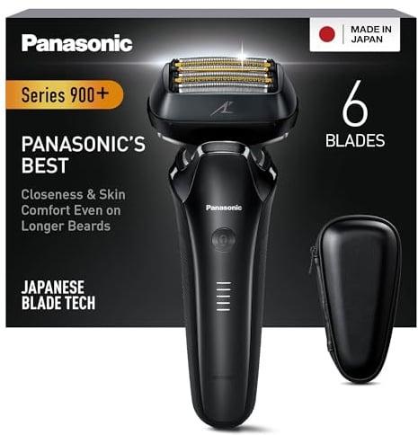 Panasonic ES-LS6A-K803 Nass- und Trockenrasierer mit 6 Klingen für Männer, kabelloser Premium-Rasierer, reaktionsschneller Bartsensor, Klingen aus japanischem Stahl, Multi-Flex-22D-Kopf, Mattschwarz