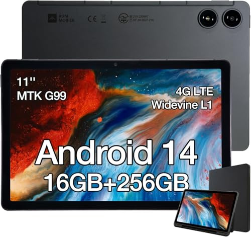 AGM PAD P2 Android 14 Tablet mit Hülle [2025],Helio G99 Octa Core Tablett, 16(8+8) GB RAM+256GB ROM/2TB TF, 11 Zoll FHD Widevine L1 Display, 50MP+8MP,4G LTE+5G WLAN/Kompass/GPS/GMS/G-AI