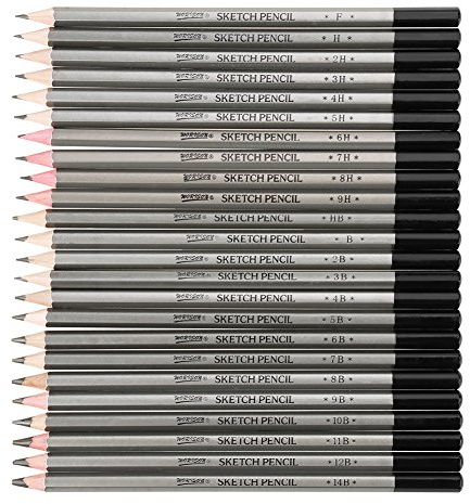 Smandy Graphit Bleistift Set, 24-tlg Ungiftig Sketch Art Graphite Drawing Pencils 9H-14B