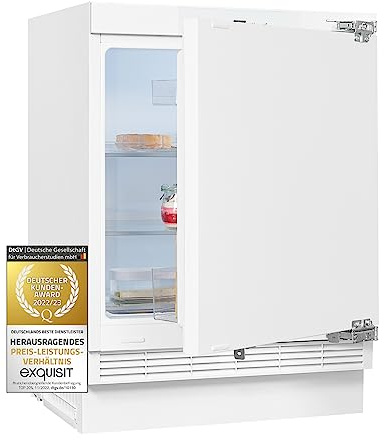 Exquisit UKS140-V-FE-010D Unterbau Kühlschrank, 138 l, Festtürmontage | Einbaukühlschrank mit digitaler LED-Anzeige, akustischem Türalarm, wechselbarem Türanschlag und hellem Innenlicht