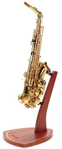Saxophonständer, Mahagoni-Saxophonständer mit weichen Silikon-Jochen für Alt Tenor