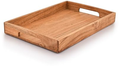 Samhita Serviertablett aus Akazienholz mit Griffen, Serviertablett aus Holz, Snacktablett, ideal für Frühstück, Couchtische (38,1 x 25,4 x 4,06 cm)