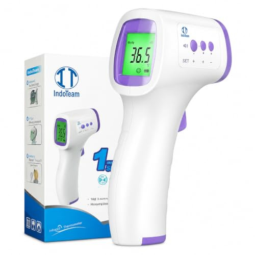 IndoTeam Stirnthermometer für Erwachsene Kinder - Keine Kontaktgenaues Ablesen Touch Infrarot LCD Display - Digitale Babythermometer Körper - Temperaturthermometer Raumoberfläche und Körpermodus