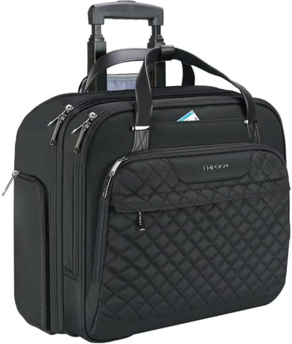 EMPSIGN Trolley Business Rolling Laptop mit Rädern, Rolling Laptoptasche für Frauen passt bis zu 15.6 Zoll Laptop Aktentasche auf Rädern, Wasserabweisende, mit RFID Taschen, schwarz