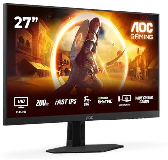 AOC 27G4HRE 27 Zoll FHD Gaming Monitor, 200Hz, Fast IPS Panel, 0.5ms MPRT, Adaptive Sync, HDR10, G-Sync Compatible, Lautsprecher,(1920x1080 HDMI 2X 2.0 DP 1x 1.4) Schwarz