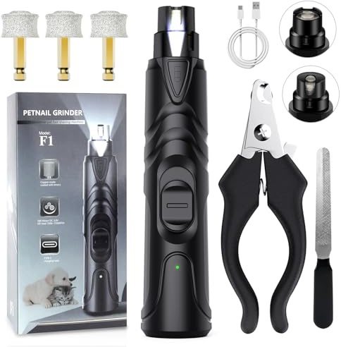 ETENTOUS Krallenschleifer für Hunde, Neuester Profi Krallenschleifer (mit krallenschere), Superleise, mit 3 Anschlüssen und LED-Leuchten, Dog Nail Grinder für Große, Mittelgroße, Kleine Hunde