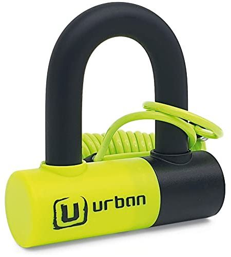 Urban UR59 Bremsscheibenschloss Mini Bügelschloss Motorrad Fahrrad Roller E Scooter Schloss, 14mm, Universal Motorradschloss Fahrradschloss, Schwarz/Gelb