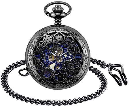 Unendlich U Herren Römische Ziffern Skala Taschenuhr mit Halskette Kette Analog Handaufzug Unisex Retro Steampunk Mechanische Kettenuhr