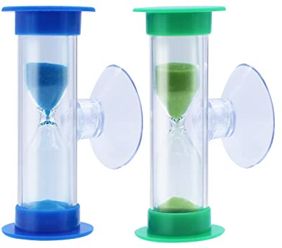 AIMEIKE 2Stück Sanduhr Zähneputzen Kinder 2 Minuten 3 Minuten Sanduhren Set | mit Saugnapf, Zeitmesser, Küchentimer Eieruhren für Zahnputzuhr Schule Spiel Büro, Buntes Sand Timer (Blau+Grün)