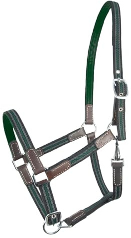 Brama West Halfter Pferd Ruby | 2-Fach verstellbar mit Ledereinsätzen | Weidehalfter Stallhalfter (Grün, Cob)