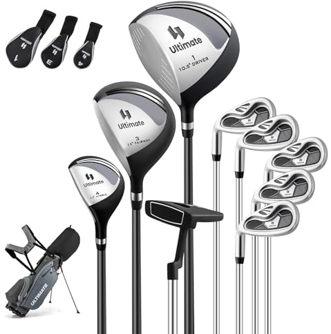 COSTWAY Golfschläger Set Herren, 9 teiliges Golfset linkshändig mit Golftasche & Regenhaube, Golfschlägersätze mit Putter, Driver & Fairway & Hybrid & Eisen, Komplettes Golf Set