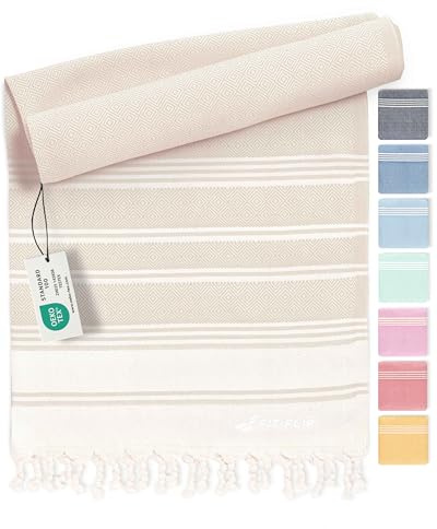 Fit-Flip Hamamtuch aus 100% Baumwolle – saugfähig und schnelltrocknend – türkisches Saunatuch, Strandtuch, Duschtuch, Badetuch, Yogatuch – Sand – 100x200cm Diamond
