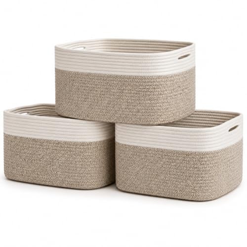 OrganiHaus Aufbewahrungskorb Rechteckig Geflochten, Körbe Aufbewahrung Wohnzimmer, Kinderzimmer, Badezimmer, Deko Korb, Faltbar mit Griffen für Decken & Spielzeug – Braun & Cremeweiß, 37x25x22,5 cm