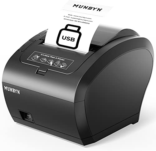 MUNBYN ITPP047 Bondrucker 80 mm USB, ESC/POS, automatischer Cutter | 230 mm/s, 203 dpi, kompatibel mit Windows, Android, macOS, ChromeOS und Linux, USB-Version für feste Kassenplätze,Schwarz