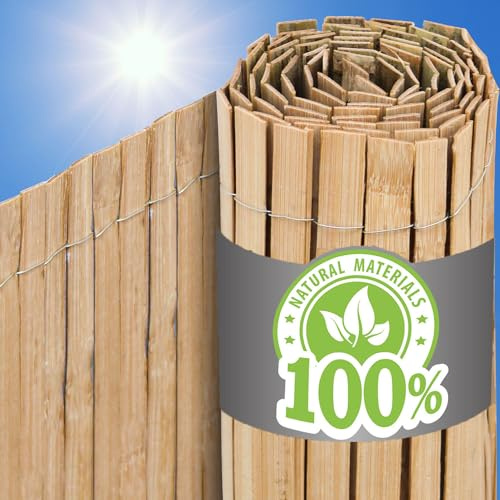 UrFence Balkon Sichtschutz Bambus 100x300 cm - 100% Natur Holz Zaun Bambusstäbe Wetterfest - Bambuszaun Sichtschutzmatte für Balkon Terrasse Gartenzaun - Pergola Windschutz Garten Sichtschutzwand
