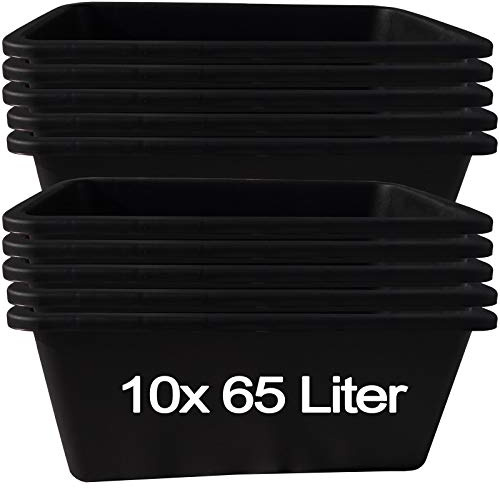 Hossi's Wholesale – 10 Stück Mörtelwanne 65 Liter für Baustelle, Haushalt, Garten, Industrie UVM. – Mörtelkübel für Mörtel, Beton, Schutt & Baustoffe – extrem Stabiler Baueimer mit verstärktem Boden