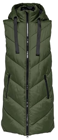 JDY Damen 3/4-lange Steppweste mit Kapuze JDYSkylar Padded Hood Waistcoat 15220630 Forest Night M