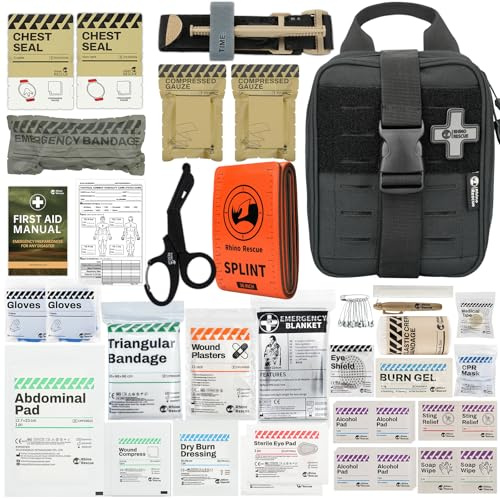RHINO RESCUE IFAK Erste-Hilfe-Kit, Trauma Notfallversorgung, Schwarz PRO | vollständige Notfallausrüstung, taktisches Einsatz-Design, schnelle Blutungskontrolle, für Jagd, Camping, Reisen