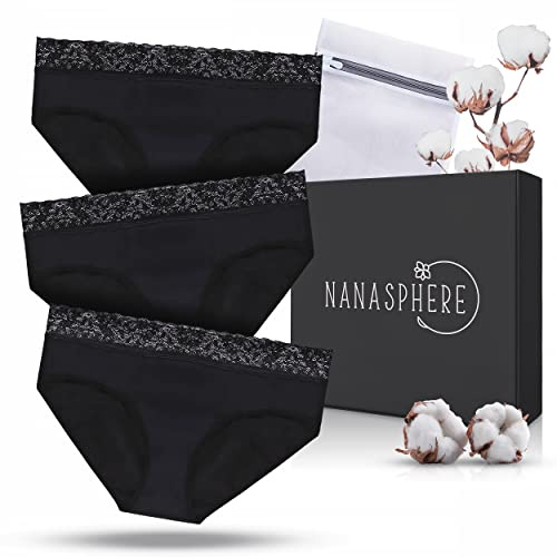 NANASPHERE Stück Perioden Unterwäsche Mädchen Starke Blutung + Wäschesack | Saugfähig Bio-Baumwolle Zertifiziert Menstruationsunterwäsche unter Kleidung Menstruation Periodenslip Damen Teenager