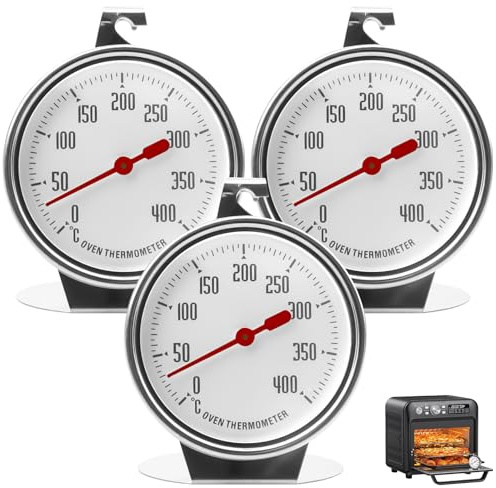 3 Stück Ofenthermometer Edelstahl – 0–400 °C Backofenthermometer für Elektro- & Gasherd, großes Zifferblatt, Temperaturmesser zum Kochen, Grillen & Backen im Ofen oder Omnia