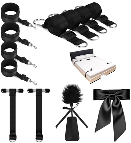 Bondage Sex Spielzeug Bett Fesseln Sex Spielzeug für die Paare,Extrem Hart stabiles BDSM Fesselset mit Bettfesseln, Handschellen mit Seil Spreizstange Augenbide Fußfesseln Bett Set Fesseln (5Pack)