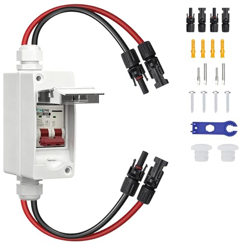 AIFIZO Leitungsschutzschalter PV DC Trennschalter PV Anlage 2P 32A DC500V mit Kabel IP65 wasserdicht DC Schutzschalter Für Solar Anlage Modell DZ47X