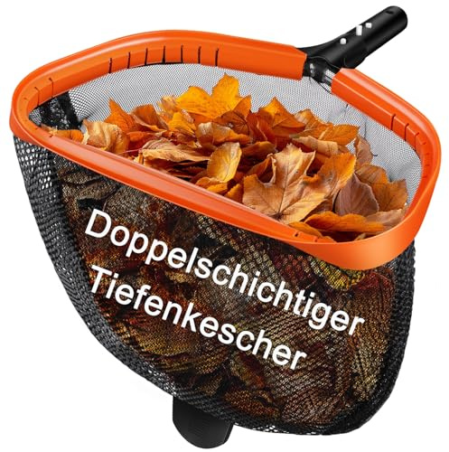 KGC Pool Kescher, Professionelles Poolkescher aus Metall, Doppelschichtiger Tiefenkescher mit Aluminiumrahmen, Feinmaschig für Tiefes Netz zum Reinigen von Schwimmbadblättern, Insekten(Keine Stange)