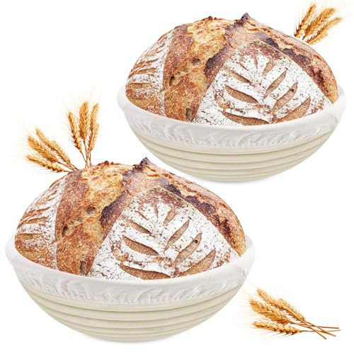 Luazvilkpsar 2 Stück Gärkörbchen, Brotkorb Mit Waschbarem Leineneinsatz, Gärkorb, Rundes Gärkorb Zum Brotbacken-Set, Leicht Zu Reinigen Brot Backen Zubehör, Brotbacken, für Häusliche Bäcker