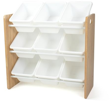 Humble Crew stilvolles Kinderregal aus Holz, Natur/Weiß! 9 Boxen für Spielzeug, ideal für Kinderzimmer. Ordnung mit Charme schaffen