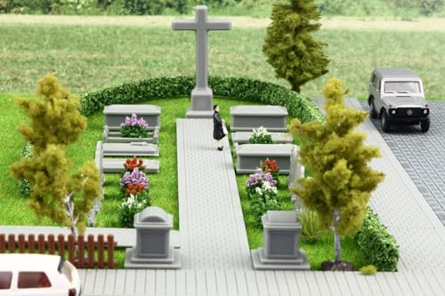 Overdrive-Racing 19-TLG Grabsteine Friedhof Set - Grau - Spur H0 TT N - Gräber Kreuze Kirche - Maßstab 1:87 1:120 1:160, Größe/Maßstab:Spur N - 1/160