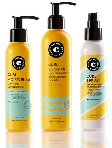 COCUNAT Locken Methode Trio Pack Gel Curl Booster Leave-In Spray 3tlg | Locken-Routine-Set ohne Silikone und Sulfate. Nährt, definiert perfekt, fixiert und eliminiert Frizz im Handumdrehen.