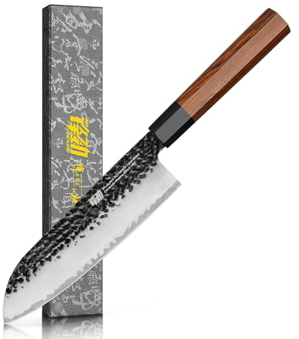 FINDKING Dynasty Serie Japanisches Santoku-Messer, Professionelles Küchenmesser, Klinge aus 9Cr18MoV-Stahl mit hohem Kohlenstoffgehalt, für Fleisch, Obst, Gemüse, 7 Zoll/18 CM