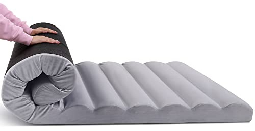 MeMoreCool Aufrollbare Bodenmatratze, Faltbare Futon Matratze, Schwamm mit Hoher Dichte Klappmatratze, Gästematratze, Reisen, Autozelt, 10cm Dick, 200x90cm, Graue Welle