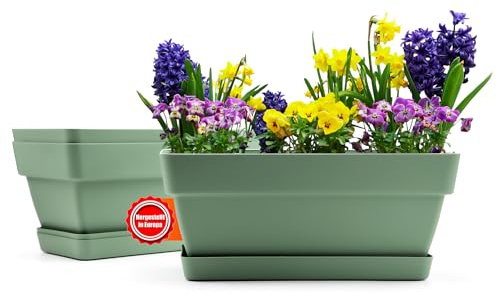 BigDean 3 Stück Balkonkasten Blumenkasten Balkon 40 cm lang aus bruchfestem Kunststoff in Olivgrün – Balkon Pflanzkasten für innen & außen geeignet – Made in Europe