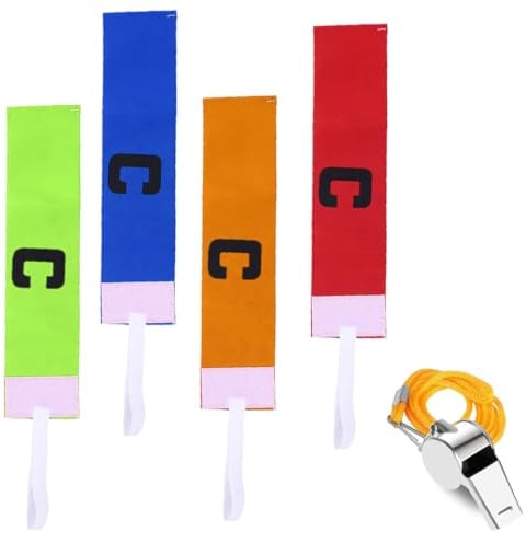 SGERUFZ 4 Stück Kapitäns-Armband mit 1 Pfeife, Fußball-Armband, elastisches verstellbares Kapitäns-Armband für Jugend Männer Frauen viele Sportarten