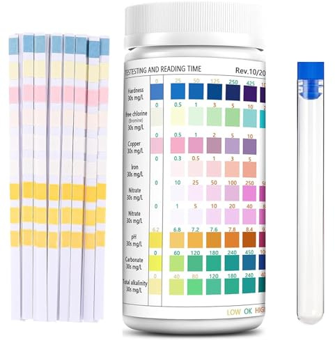 STFYUG 9 In 1 Aquarium Teststreifen, 100 Teststreifen Aquarium Test-Sets, Aquarium Wassertest, für Aquarien Aquarium Zubehör Zur Messung Von Ph Wasserhärte Chlor Nitrit Im Aquarium Fischbecken
